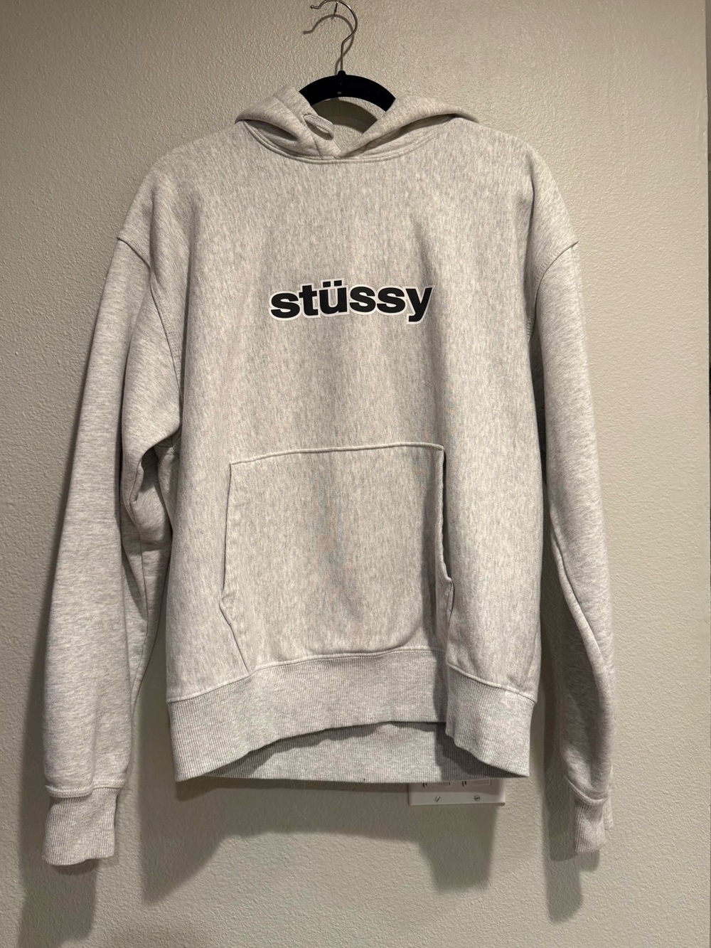 Stussy Ash Gray Crewneck Hoodie with Black Logo- Medium